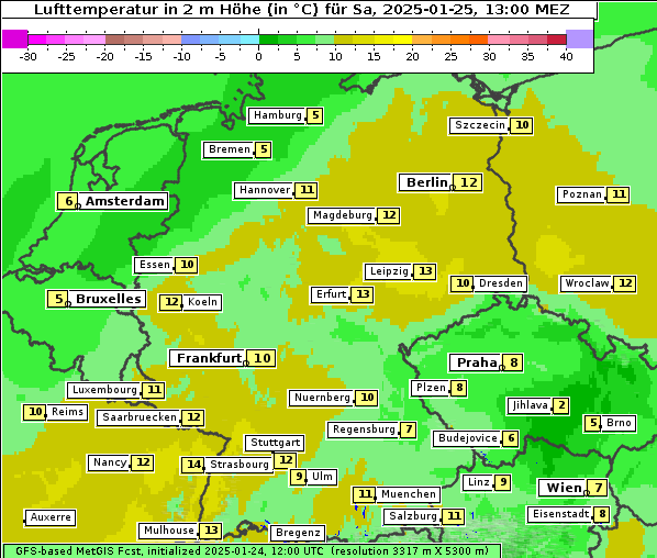 Temperatur, 25. 1. 2025