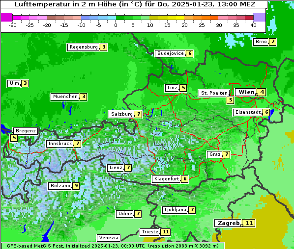 Temperatur, 23. 1. 2025