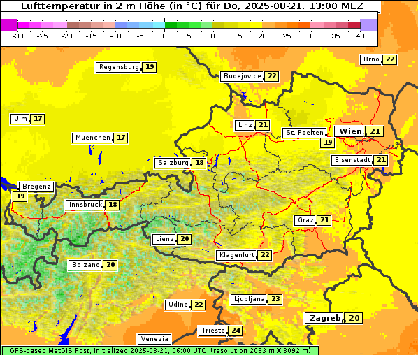 Temperatur, 21. 8. 2025