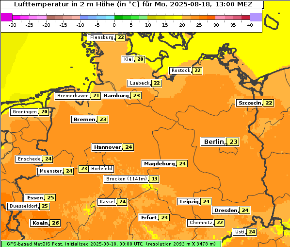 Temperatur, 18. 8. 2025