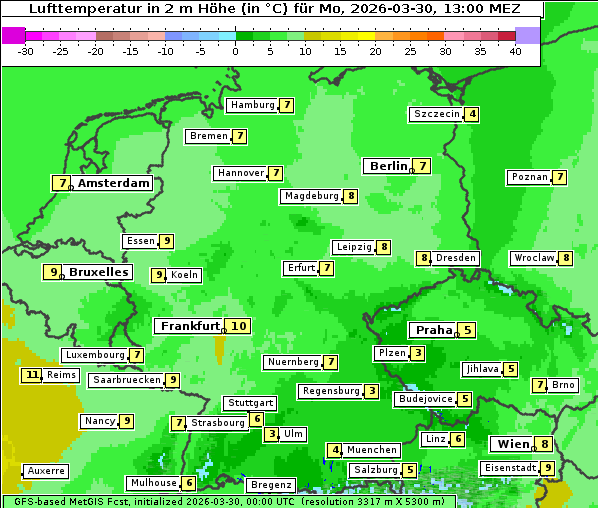 Temperatur, 30. 3. 2026