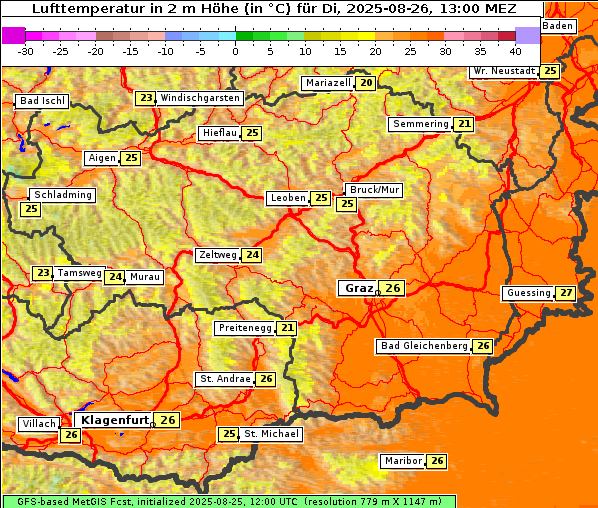 Temperatur, 26. 8. 2025