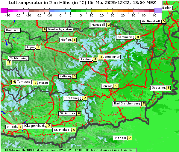Temperatur, 22. 12. 2025