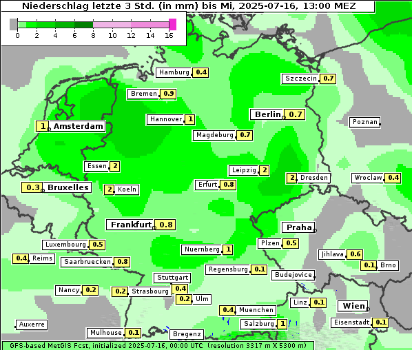 Niederschlag, 16. 7. 2025