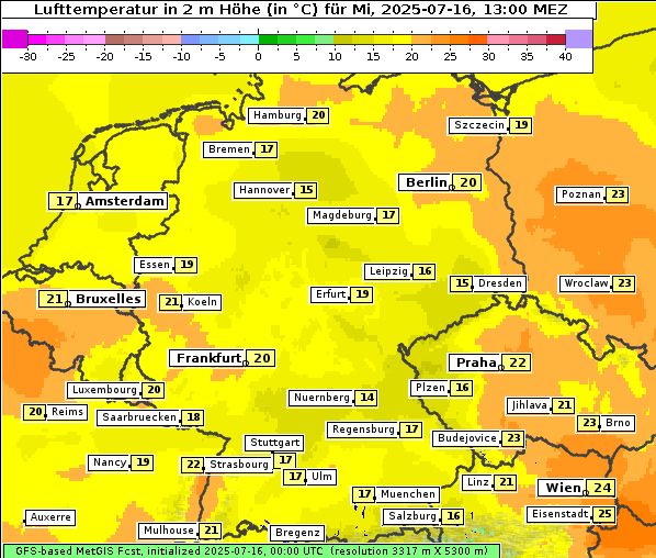 Temperatur, 16. 7. 2025