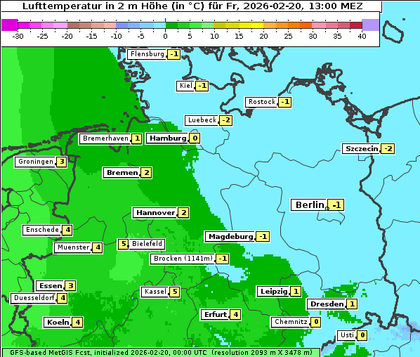 Temperatur, 20. 2. 2026