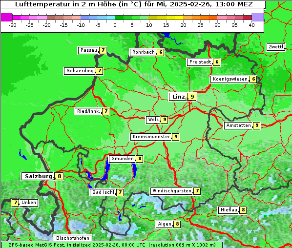 Temperatur, 26. 2. 2025