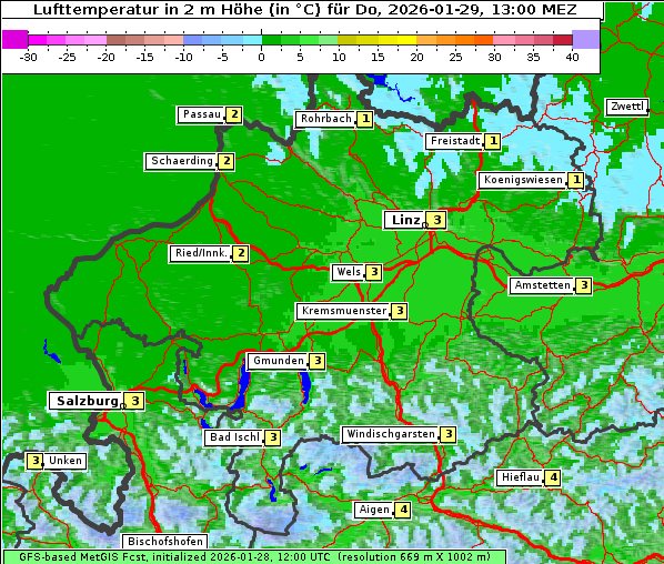 Temperatur, 29. 1. 2026
