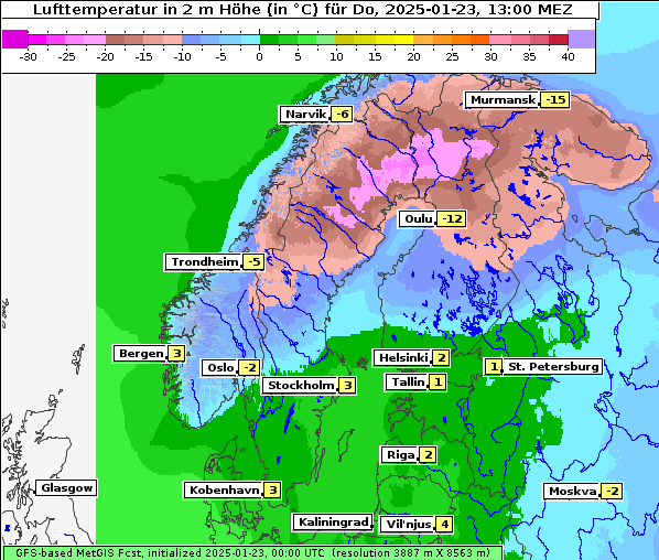 Temperatur, 23. 1. 2025