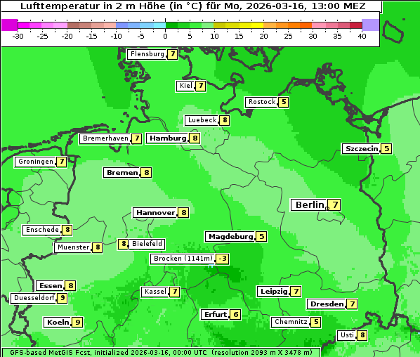 Temperatur, 16. 3. 2026