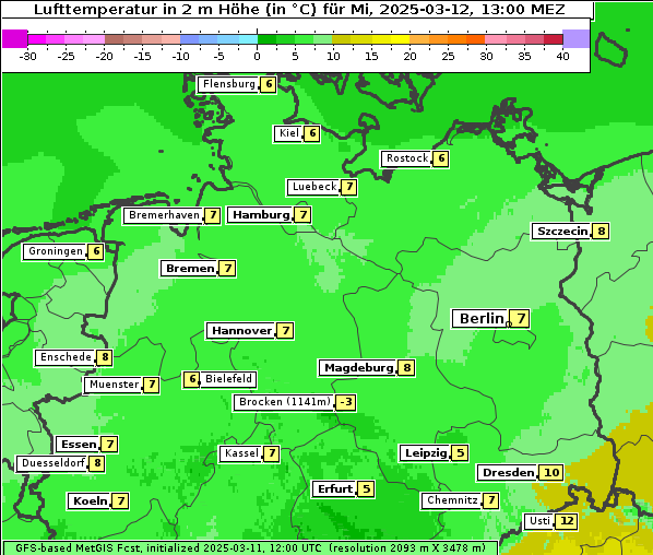 Temperatur, 12. 3. 2025