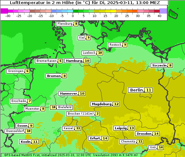 Temperatur, 11. 3. 2025