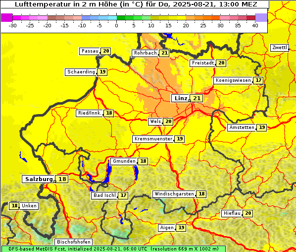Temperatur, 21. 8. 2025