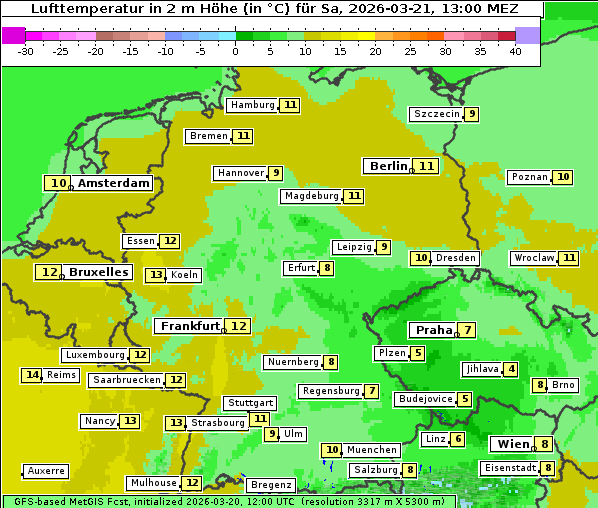 Temperatur, 21. 3. 2026