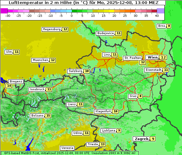 Temperatur, 8. 12. 2025
