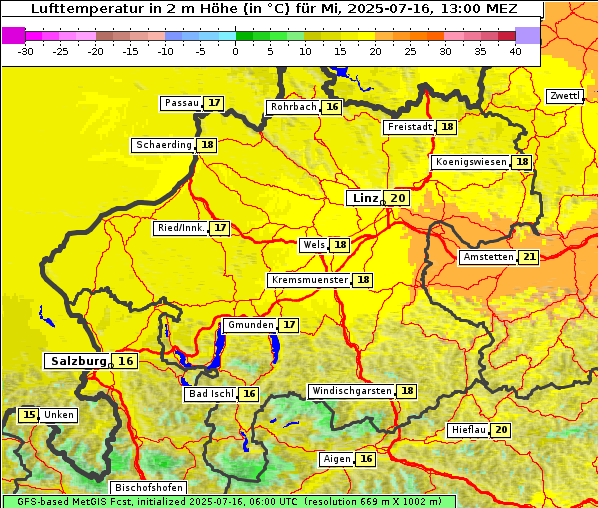 Temperatur, 16. 7. 2025