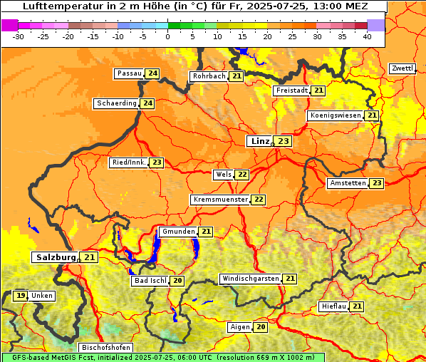 Temperatur, 25. 7. 2025