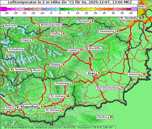 Temperatur, 7. 12. 2025