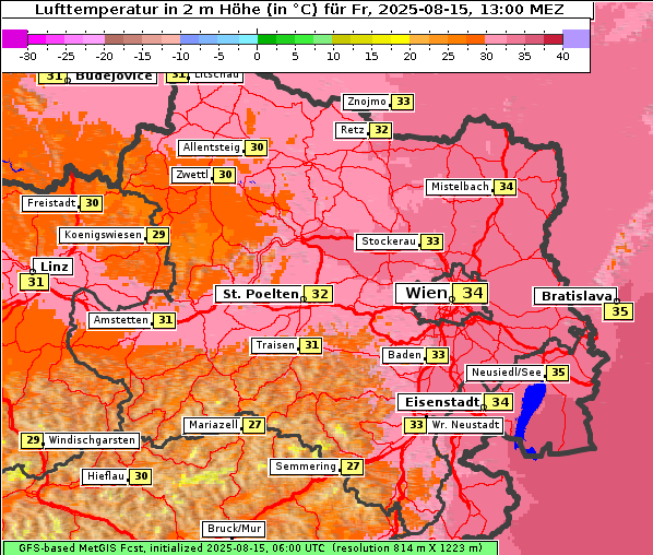 Temperatur, 15. 8. 2025