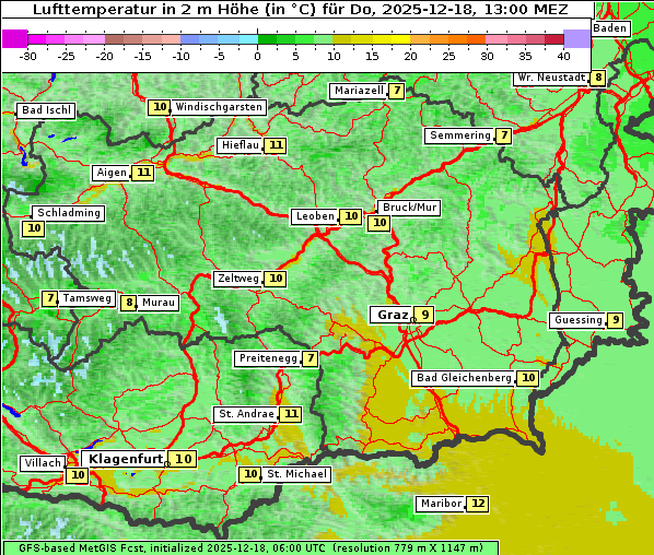 Temperatur, 18. 12. 2025