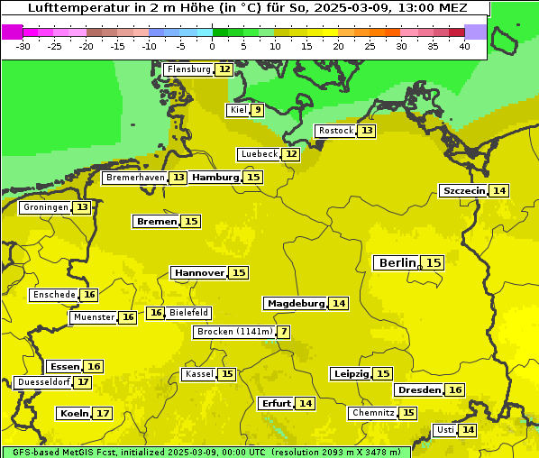 Temperatur, 9. 3. 2025