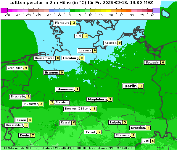 Temperatur, 13. 2. 2026