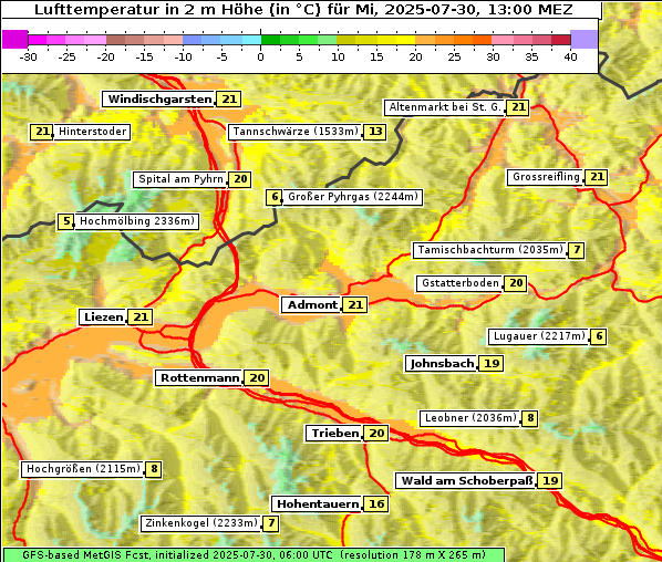 Temperatur, 30. 7. 2025