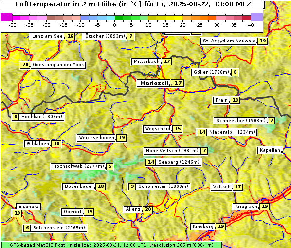 Temperatur, 22. 8. 2025