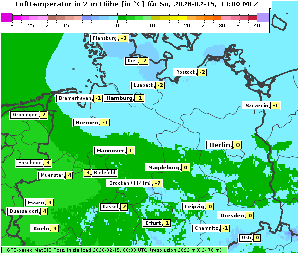 Temperatur, 15. 2. 2026
