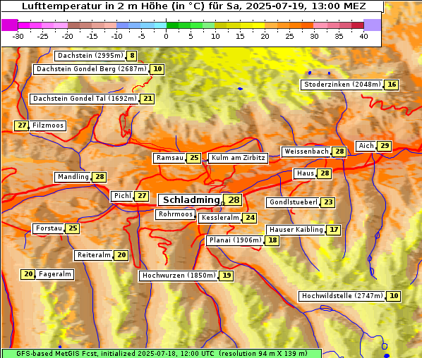 Temperatur, 19. 7. 2025