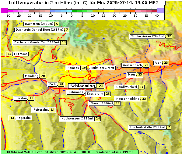 Temperatur, 14. 7. 2025