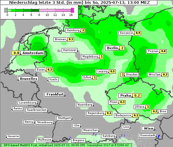 Niederschlag, 13. 7. 2025