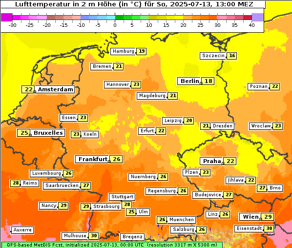 Temperatur, 13. 7. 2025