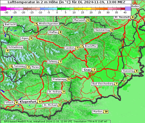 Temperatur, 19. 11. 2024