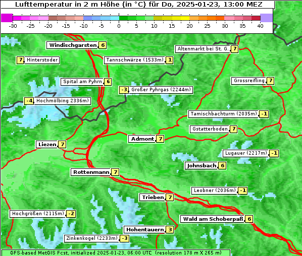 Temperatur, 23. 1. 2025