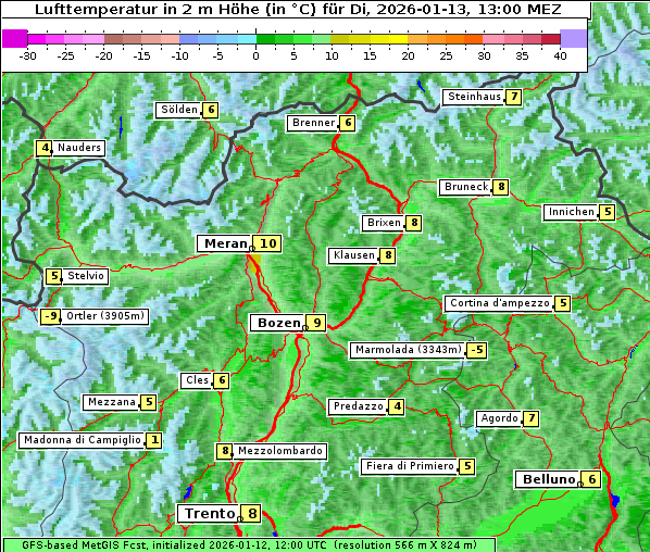 Temperatur, 13. 1. 2026