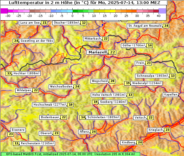 Temperatur, 14. 7. 2025