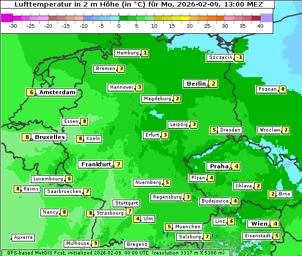 Temperatur, 9. 2. 2026