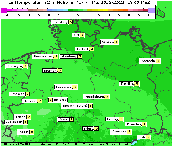 Temperatur, 22. 12. 2025