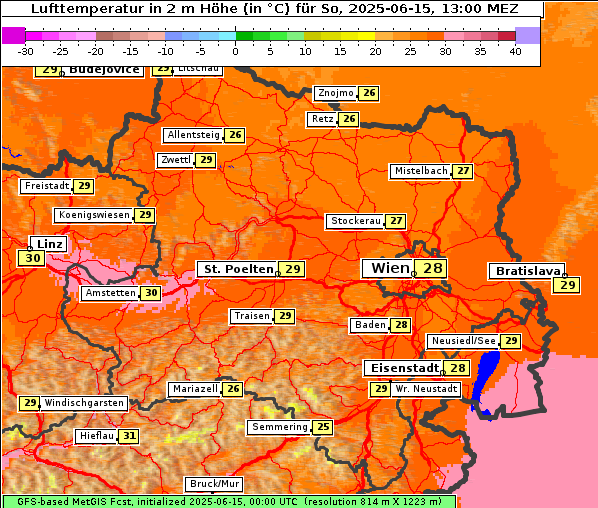 Temperatur, 15. 6. 2025