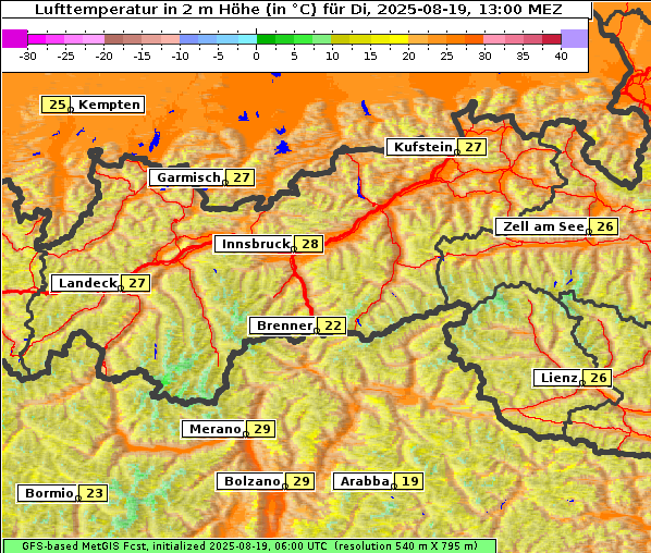 Temperatur, 19. 8. 2025