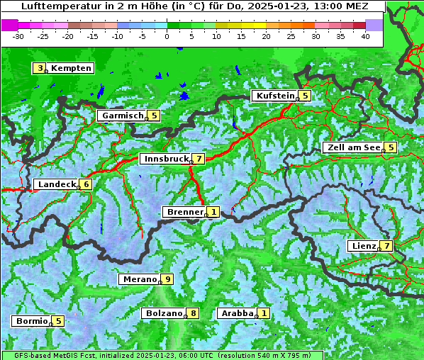 Temperatur, 23. 1. 2025