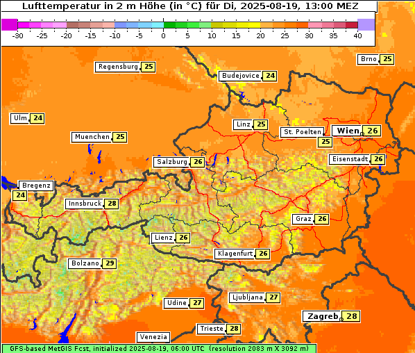 Temperatur, 19. 8. 2025