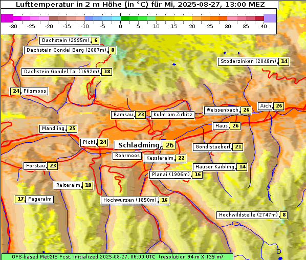 Temperatur, 27. 8. 2025