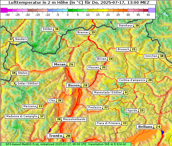 Temperatur, 17. 7. 2025
