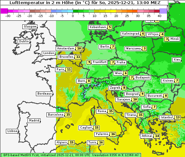 Temperatur, 21. 12. 2025