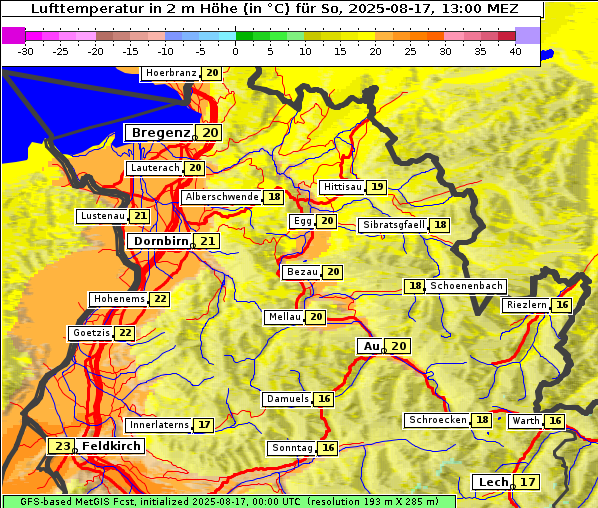 Temperatur, 17. 8. 2025
