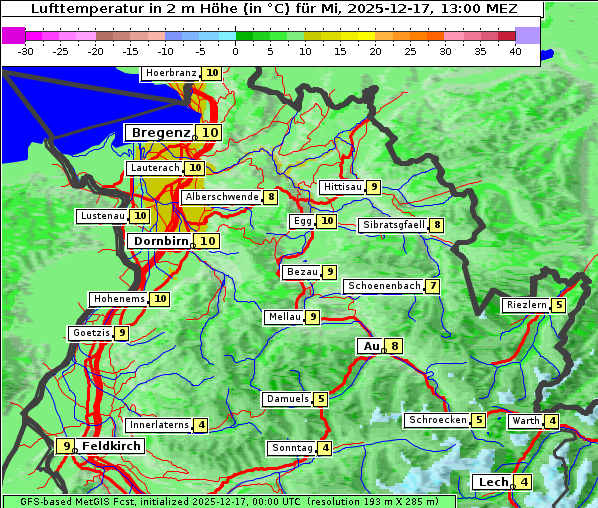 Temperatur, 17. 12. 2025