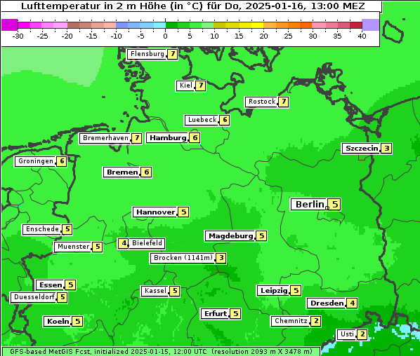 Temperatur, 16. 1. 2025