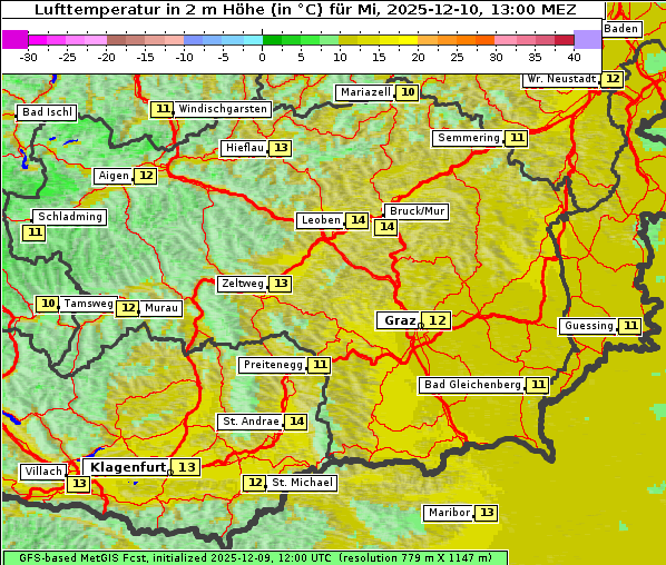 Temperatur, 10. 12. 2025